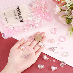 バレンタインデーのためのDIYジュエリー作りキット  合金ハートペンダントを含む  アクリル樹脂ビーズ＆  アクリル ラインストーン ダイヤモンド カボション  ピンク  2~22x2~33x2~11mm  穴：2~3mm&nbsp;DIY-GA0004-76