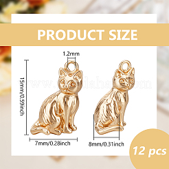 真鍮製ペンダント12個  猫の形のチャーム  18KGP本金メッキ  15x7x8mm  穴：1.2mm&nbsp;KK-BC0014-93