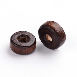 天然木のビーズ  無鉛の  染め  フラットラウンド  ブラウン  8x3.5mm  穴：3mm&nbsp;X-TB041-5