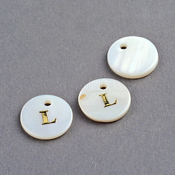 淡水シェルペンダント  フラットラウンドゴールドブロッキング文字.l  11.5x2mm  穴：1.5mm&nbsp;X-SSHEL-S249-L