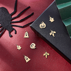 8個 4スタイル 316サージカルステンレススチール エナメルチャーム  丸カン付き  ハロウィン用  ゴースト＆パンプキンジャック-o'-ランタン  14KGP本金メッキ  ブラック  10~11.5x8~10x1mm  穴：2.4~2.6mm  2個/スタイル&nbsp;STAS-BBC0001-17