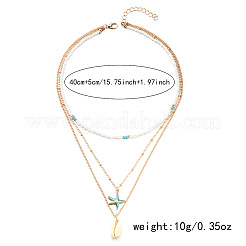 Summer Beach Alloy Starfish & Natural Shell Pendant Glass Seed Beaded 3 Layer Necklaces for Women&nbsp;FS-WGF3BD7-06
