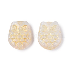 フクロウのガラスビーズ  ゴールドライン入り  フローラルホワイト  18x15x5.5~6.5mm  穴：1mm&nbsp;GLAA-T025-65M-01