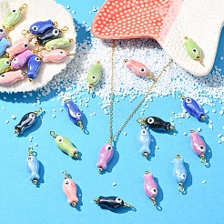 10Pcs Evil Eye Fish Shaped Glazed Porcelain Pendants&nbsp;PALLOY-YW00086-01