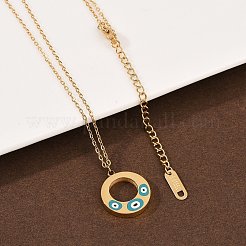 304 Stainless Steel Enamel Evil Eye Ring Pendant Necklaces for Women&nbsp;NJEW-G176-04G