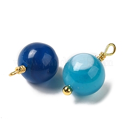 Dyed Natural Agate Round Charms with Real 18K Gold Plated Brass Loops&nbsp;KK-P242-09B-G01