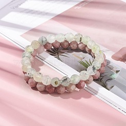 レイキ天然石ストレッチブレスレットセット  女性用ナチュラルプレナイト＆ロードクロサイトラウンドビーズスタッカブルブレスレット  内径：2-1/8インチ（5.5cm）  ビーズ：8mm  2個/セット&nbsp;BJEW-JB07254