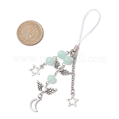 天然石風アクリル携帯ストラップ  合金チャーム  ハート 翼 月 星  甘露  130mm&nbsp;HJEW-JM02637-05