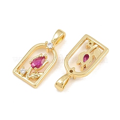 Brass Micro Pave Fuchsia Cubic Zirconia Pendants&nbsp;CU-CBAFB88-01G