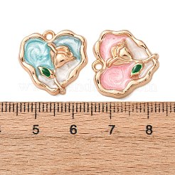 バレンタインデー合金エナメルペンダント  ゴールドカラー  花のチャーム付きハート  ゴールドカラー  ミックスカラー  18x19x3mm  穴：1.6mm&nbsp;FIND-K030-09G