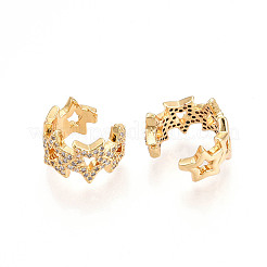 Brass Micro Pave Clear Cubic Zirconia Cuff Earrings&nbsp;KK-T074-35G