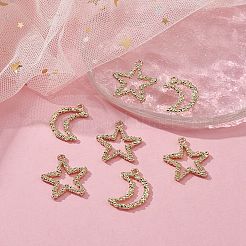8本2スタイルアロイペンダント  月＆星  ライトゴールド  24~25x16~22x2mm  穴：1.8mm  4個/スタイル&nbsp;FIND-YW0003-61