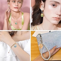 16個 8スタイル ラックメッキ合金エナメルとABS模造真珠ペンダント  花のチャームが付いた長方形  カドミウムフリー＆ニッケルフリー＆鉛フリー  ゴールドカラー  ミックスカラー  24~27x17~20.5x4.5~6mm  穴：1.6~1.8mm  2個/スタイル&nbsp;ENAM-YW0009-13