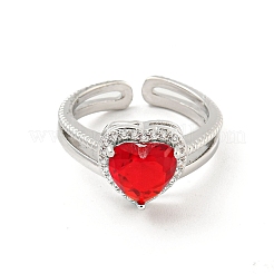 Heart Brass Micro Pave Cubic Zirconia Open Cuff Rings&nbsp;RJEW-G309-47P-01