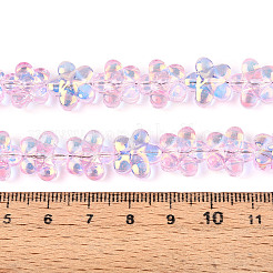 透明電気メッキガラスビーズ連売り  花  ABカラーメッキ  半分メッキ  パールピンク  12~12.3x12.5x7mm  穴：1mm  約55個/連  24.80''（63センチメートル）&nbsp;GLAA-T023-38A-04