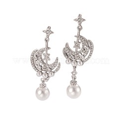 真鍮製マイクロパヴェクリアキュービックジルコニアスタッドピアス（女性用）  ムーン  模造パールと  プラチナ  50mm&nbsp;WG015E3-01