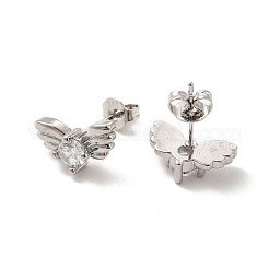 Rack Plating Brass Pave Clear Cubic Zirconia Butterfly Stud Earrings&nbsp;EJEW-F301-27