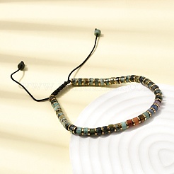 Natural African Turquoise(Jasper) & Non-magnetic Hematite Beaded Adjustable Bracelets for Unisex&nbsp;BJEW-K251-09W