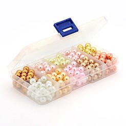 1ボックス混合スタイルラウンドグラスパールビーズ  染め  ミックスカラー  8mm  穴：1mm  約25個 /コンパートメント  250個/箱&nbsp;HY-X0002-03-B