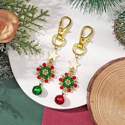 クリスマスリース ガラスシードペンダント ベル付きデコレーション  バッグの鍵飾り用の合金製回転留め金チャーム  ミックスカラー  80mm  2個/セット&nbsp;HJEW-MZ00077