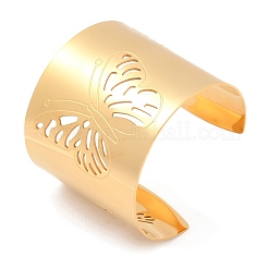 女性用304ステンレススチールカフバングル  蝶  18KGP本金メッキ  内径：2-1/4インチ（5.65cm）&nbsp;BJEW-U026-03G