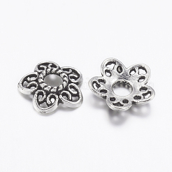チベット風合金ビーズキャップ  鉛フリー及びカドミウムフリー  アンティークシルバー  10.7x11x2.5mm  穴：3mm&nbsp;LF10597Y-NF