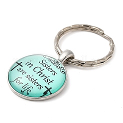 Half Round/Dome Alloy & Glass Pendant Keychain&nbsp;KEYC-D020-02P-01