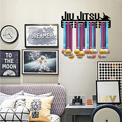 Word JIU JITSU Fashion Iron Medal Hanger Holder Display Wall Rack&nbsp;ODIS-WH0021-038