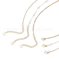 304ステンレススチールペンダント、316サージカルステンレススチール＆プラスチックパールペーパークリップチェーン3層ネックレス（女性用）  ゴールドカラー  ホワイト  太陽  14.72~18.31インチ（37.4~46.5cm）  3個/セット&nbsp;NJEW-JN05471-01