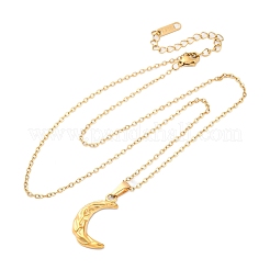 Texture Moon 304 Stainless Steel Pendant Necklaces&nbsp;NJEW-H059-13G