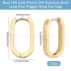 304ステンレススチール製ハギーフープピアス6組  オーバル  18KGP本金メッキ  21x12x3mm  ピン：1mm&nbsp;STAS-BBC0010-70G