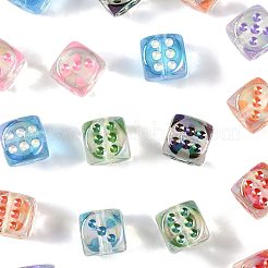 20 個の UV メッキ透明アクリルビーズ  サイコロ  エナメル  ミックスカラー  14x14.5x14.5mm  穴：2.5mm&nbsp;OACR-FS0002-39