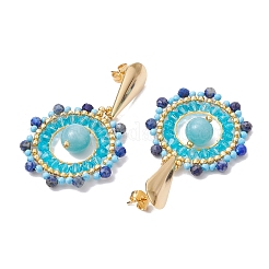Natural Lapis Lazuli & Mashan Jade Boho Stud Earrings&nbsp;EJEW-MZ00281-03