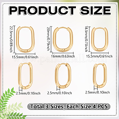 6ペア3スタイル304ステンレススチールフープピアス  オーバル  ゴールドカラー  18.5~22.5x15.5~16x2.5mm  2ペア/スタイル&nbsp;EJEW-UN0003-29B