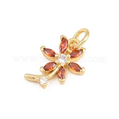 真鍮マイクロペーブカラフルなキュービックジルコニアチャーム  花のチャーム  ゴールドカラー  13x10x2.5mm  穴：3mm&nbsp;KK-E798-02B-G
