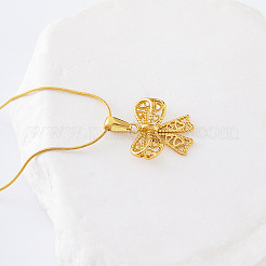 女性用エレガントな中空ハート蝶結びステンレススチールペンダントネックレス3個  ゴールドカラー  15.75インチ（40cm）&nbsp;FQ7389