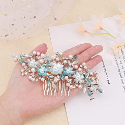 Bridal Flower Pearl Rhinestone Alloy Hair Combs&nbsp;MRMJ-WH0077-061LG