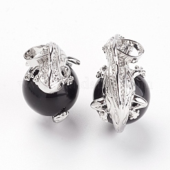 天然石&合成ミックスストーンペンダント  真鍮パーツ  トカゲ  プラチナ  28x20.5x16mm  穴：5x8mm&nbsp;G-G713-I