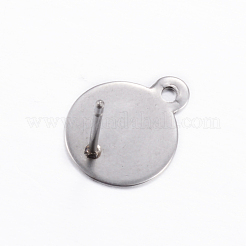変色しない304ステンレススチールスタッドピアス金具  ループと平板付き  ステンレス鋼色  13x10.5x0.5mm  12mm  ピン：0.8mm  穴：1.5mm&nbsp;STAS-D445-150