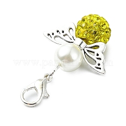 5Pcs 5 Colors Polymer Clay & Glass Pearl & Alloy Angel Pendant Decoration&nbsp;HJEW-JM02633