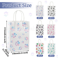 12Pcs 6 Colors Rectangle with Paw Print Pattern Paper Storage Bags with Handles&nbsp;ABAG-TA0001-92