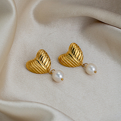 Textured 304 Stainless Steel Stud Dangle Earrings for Women&nbsp;EE0643