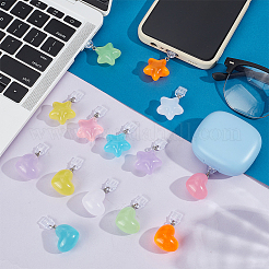 14 個のプラスチックモバイル防塵プラグ  ハート＆スター  樹脂ペンダント付き  ミックスカラー  37~38mm&nbsp;HJEW-OC00251