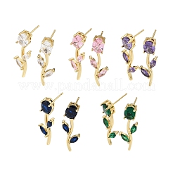 Brass Micro Pave Cubic Zirconia Stud Earrings&nbsp;KK-CBA8324-20G