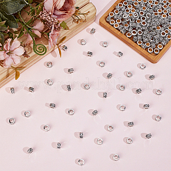 チベットスタイルの亜鉛合金フラットラウンドヨーロピアンビーズ200個  アンティークシルバー  8.6x5.4mm  穴：4.6mm&nbsp;MPDL-ME0001-07