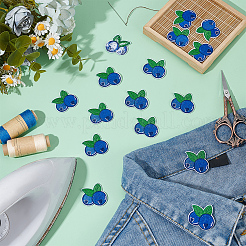 ブルーベリーのコンピューター刺繍布アイロン接着/縫い付けパッチ24枚  マスクと衣装のアクセサリー  アップリケ  ブルー  31.5x32x1.5mm&nbsp;PATC-BC0001-24