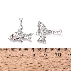 真鍮製マイクロパヴェキュービックジルコニアペンダント  サメのチャーム  プラチナ  16x20x4mm  穴：6x3mm&nbsp;KK-Q073-12P