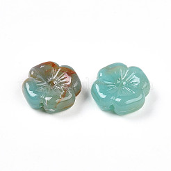 透明なアクリルビーズ  スモモの花  ツートン  淡いターコイズ  20x19.5x7mm  穴：1.6~1.8mm  約9個/20g&nbsp;X1-TACR-T028-40A