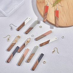 DIYダングルピアス作成キット  レジン＆ウッドペンダント付き  真鍮のピアスフックと丸カン  長方形  ミックスカラー&nbsp;DIY-OC0002-61