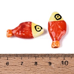 手描きの魚の形をした磁器ビーズ  水玉模様の動物柄セラミックビーズ  レッドオレンジ  28.5~29x13~14x5.5~6mm  穴：1.6~2mm&nbsp;PORC-N013-06H